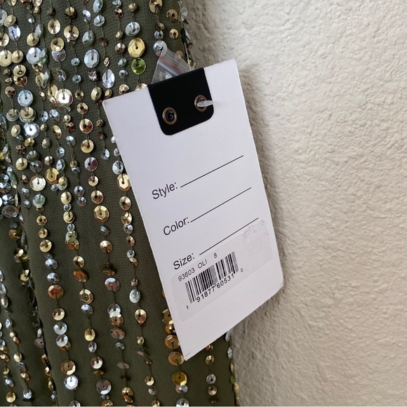 MAC DUGGAL 93603 SEQUINED HIGH NECK SLEEVELESS COLUMN GOWN‎ olive green sz 8 - Picture 11 of 14